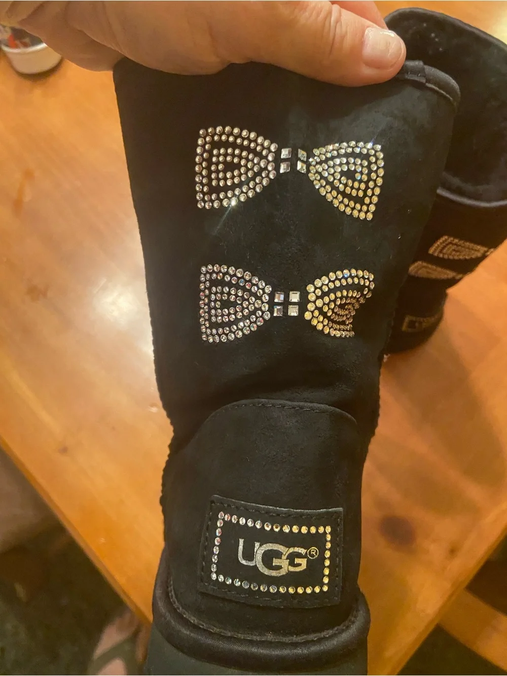 UGG Women's Black Classic Short Swarovski Crystal Bow Boot size 7